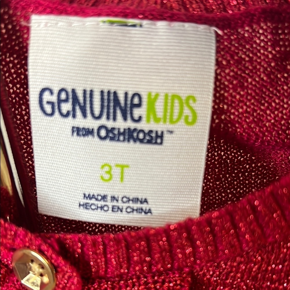 OshKosh B'gosh Red Ruffled button down cardigan with Shimmer - Picture 2 of 4